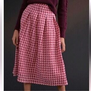 Anthropologie Eva Franco Textured Pink Plaid Midi Skirt Size 12 cottagecore